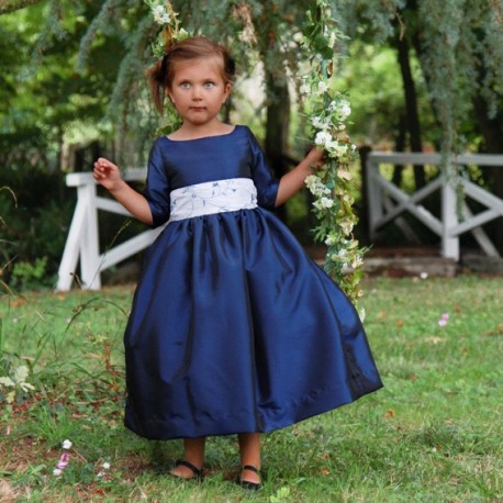 Navy blue flower girl dress for a winter wedding- Royal designer Little Eglantine